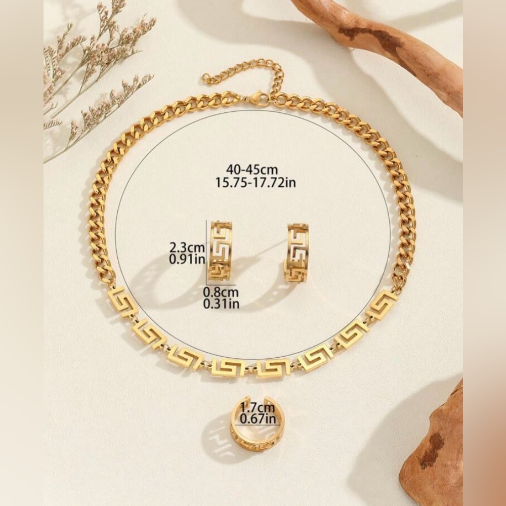 Gold plated 3 piece stainless steel jewelry set - Picture 3 of 3